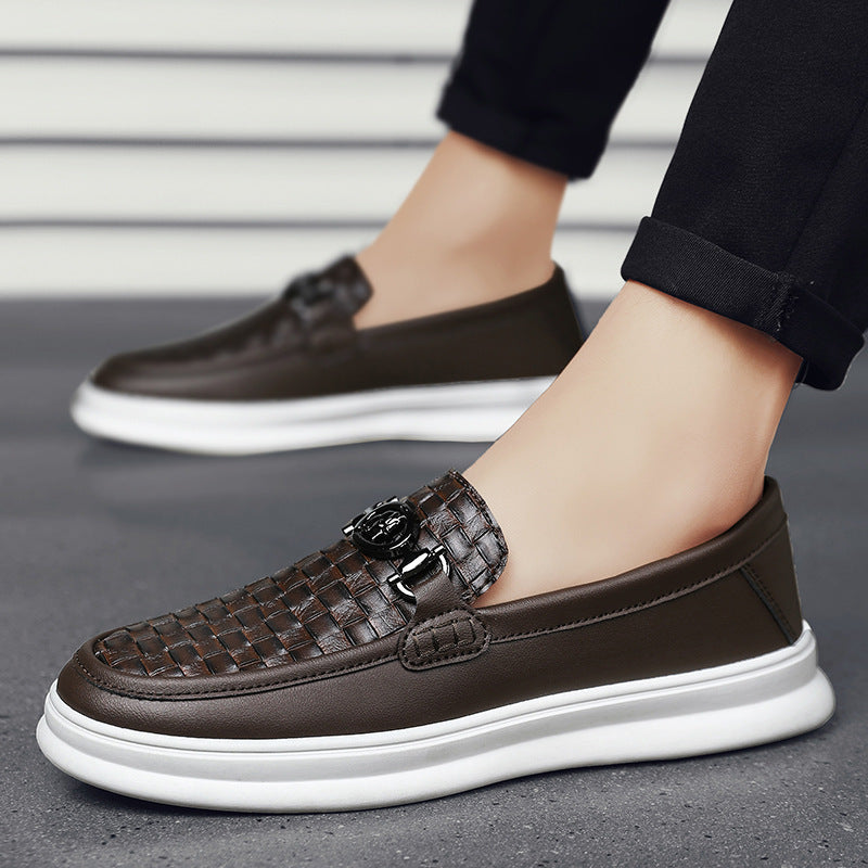 Zapatos de traje formales sin cordones de moda retro con superficie de cuero informal de caña baja