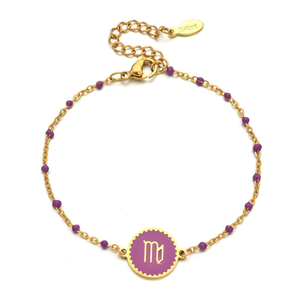 Stainless Steel Oil Dripping Bracelet Female Creative 12 Constellation Pattern