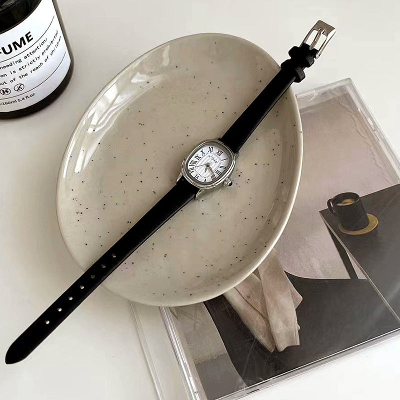 Reloj con cinturón de cuero romano retro de alta calidad, ligero, de interés especial, estilo Ins para mujer