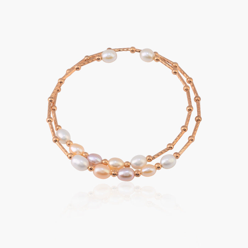 Pulsera de perlas naturales de agua dulce Pulsera de diseño de doble capa de nicho
