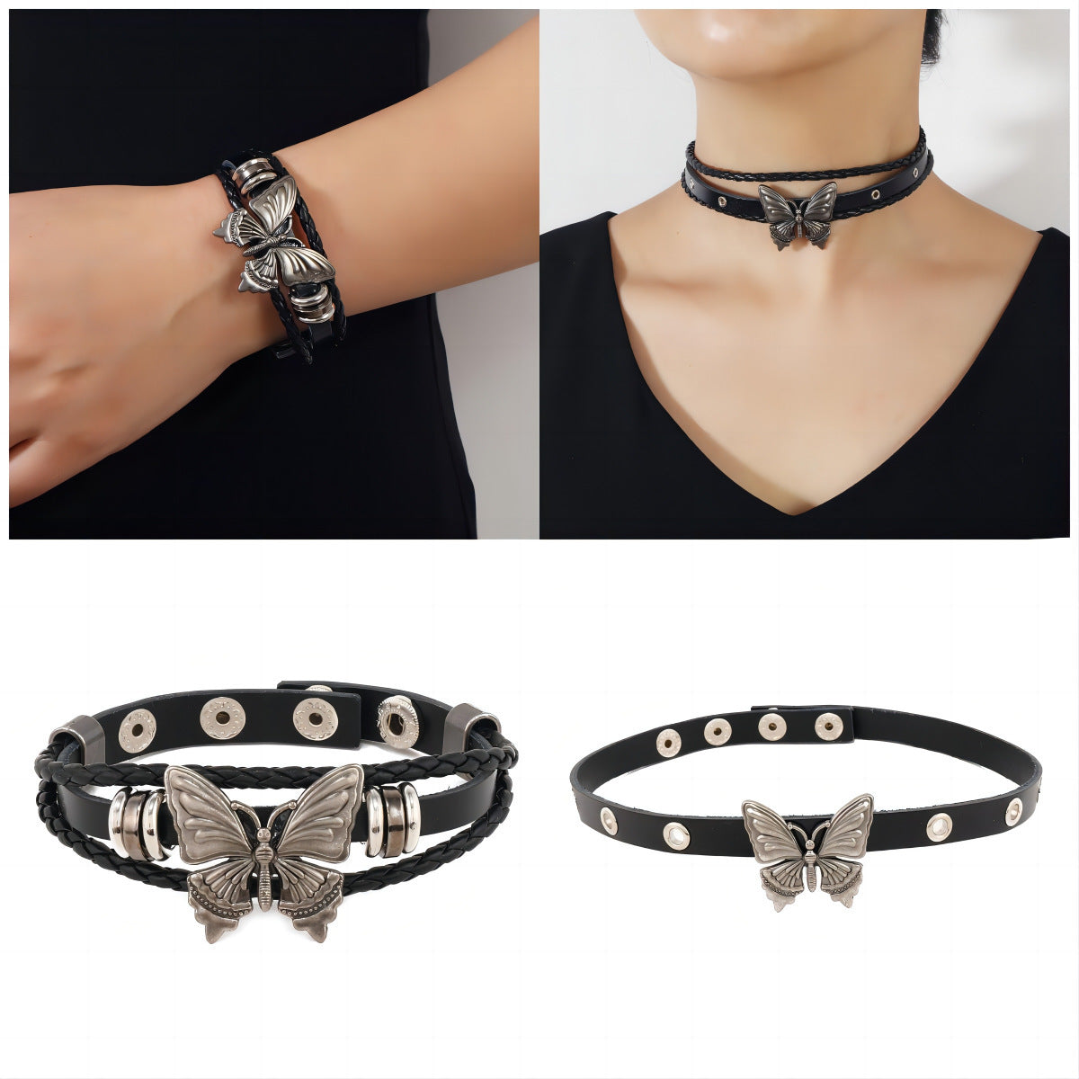 Ins nouveau bracelet en cuir papillon punk de style sombre