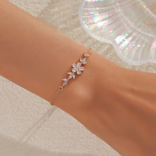 Diamond Flower Leaf Bracelet Niche Temperament Simple