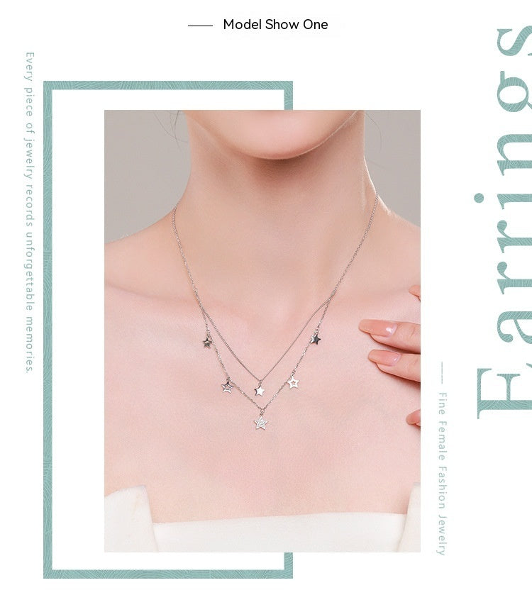 S925 Sterling Silver Double Circles Star Necklace