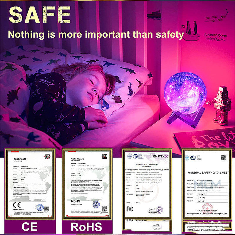 Lámpara de luna con impresión 3D, carga USB creativa