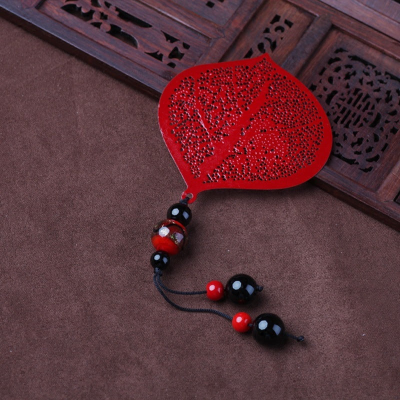 Marcador de hoja de albaricoque con borla de hoja de arce chapado hueco con patrón de papel creativo de Metal