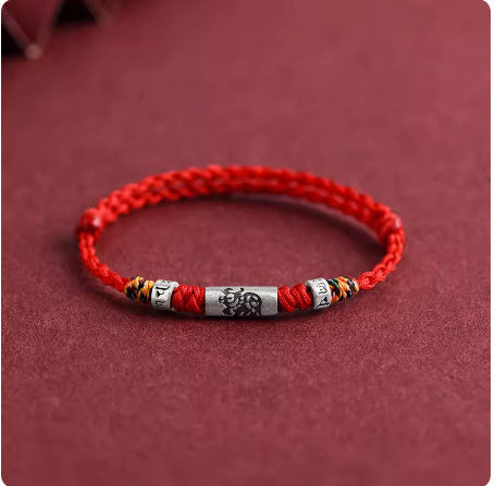 Bracelet corde rouge douze zodiaque en argent pur