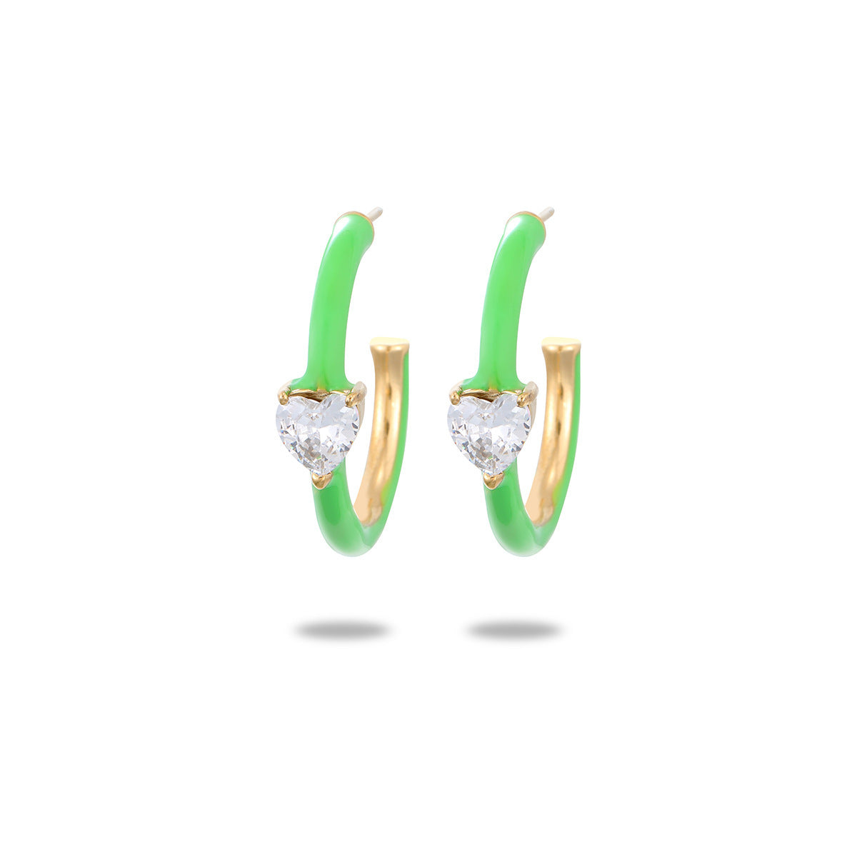 C- Shaped Drop Oil Loving Heart Zircon Titanium Steel Earrings For Women