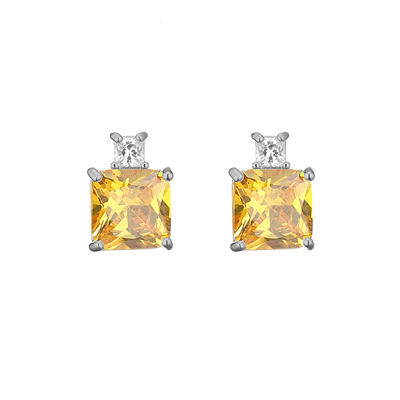 Colored Gems Blue Burst Geometric Square Zircon Earrings