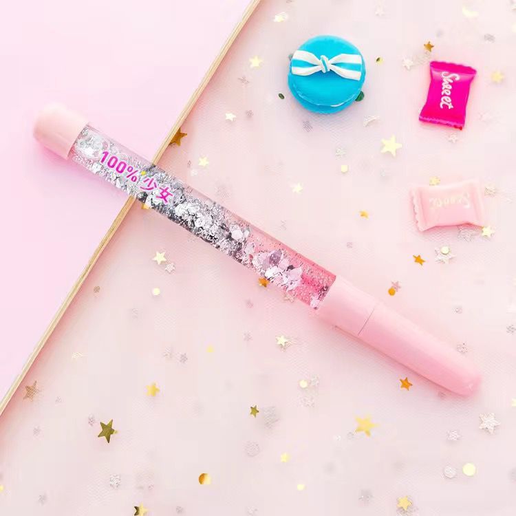 Bolígrafo neutro con arena movediza y purpurina luminosa, bolígrafo de agua negro