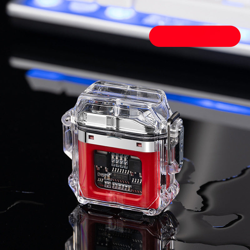 Briquet USB coupe-vent Double arc allume-cigare coque transparente étanche briquets à impulsions électroniques