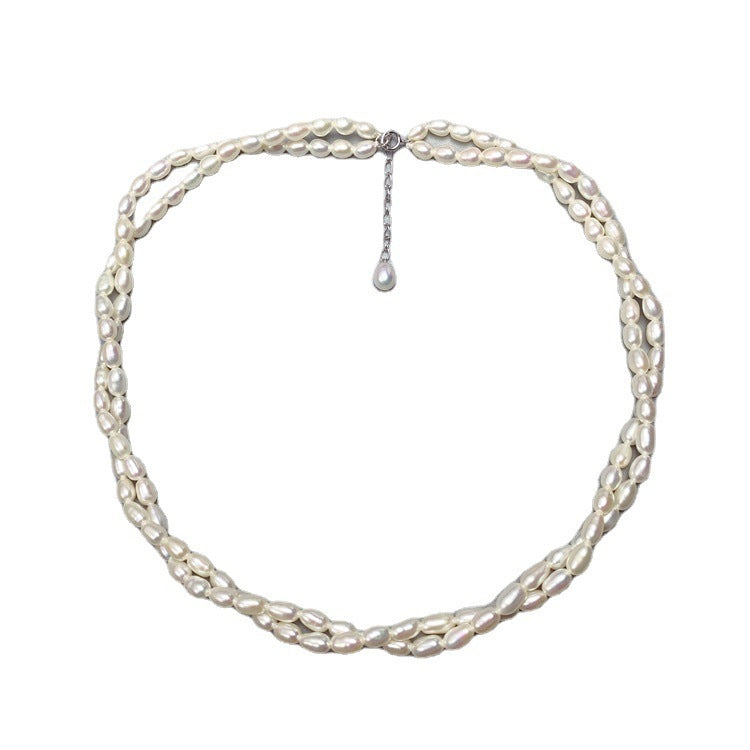 Fashionable Retro Freshwater Pearl Double-layer Rice Bead Necklace