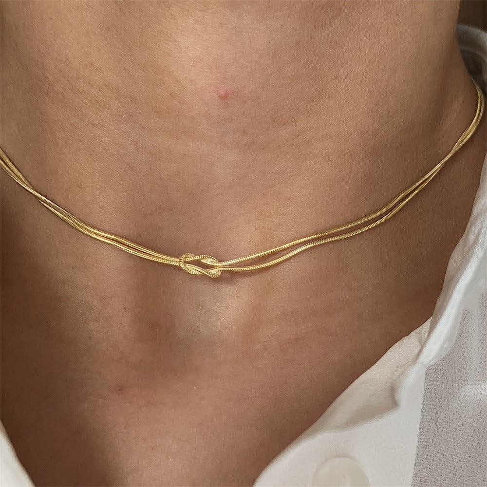 Collier chaîne serpent en acier inoxydable pour la saint-valentin, Bracelet noué à la main
