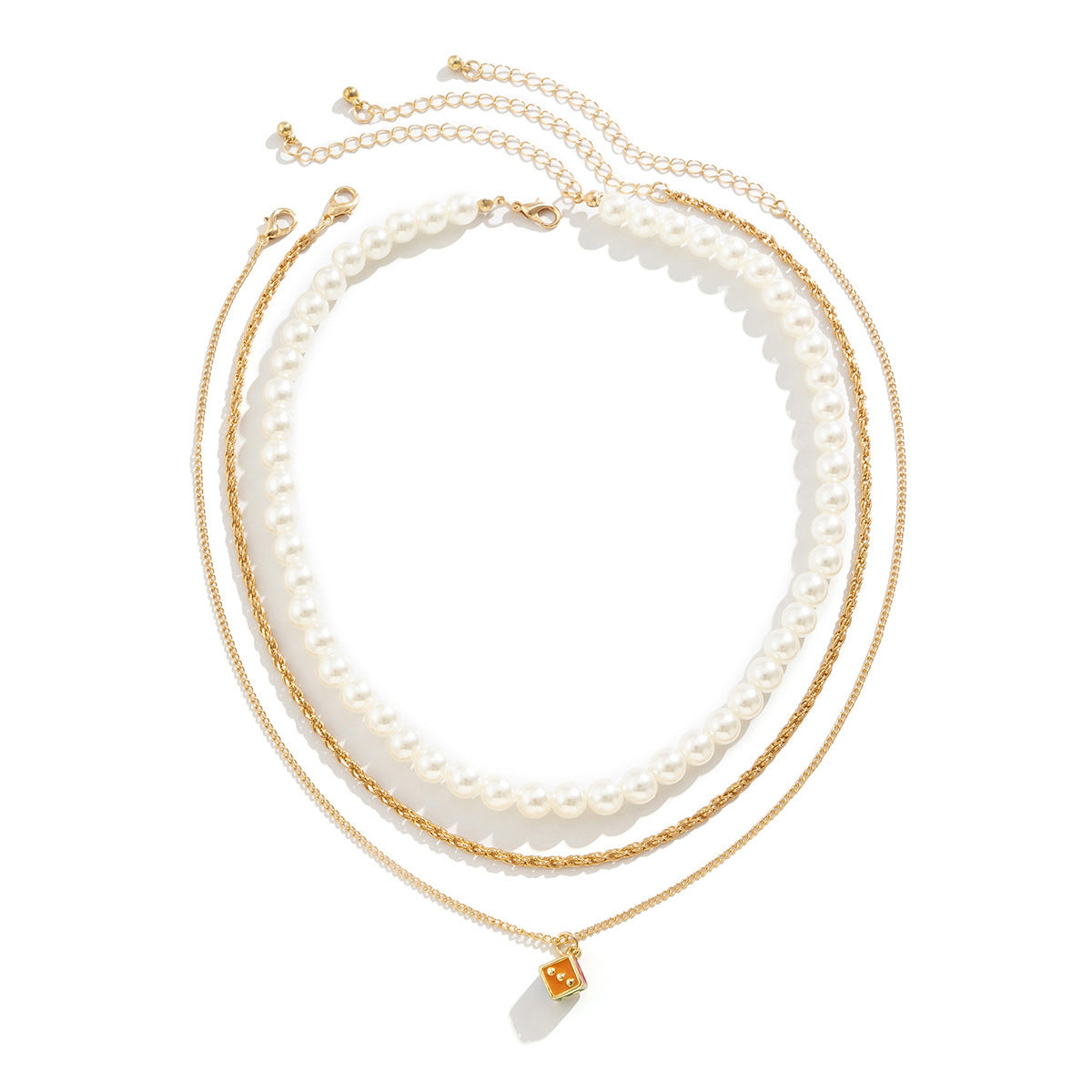 Hip Hop Retro Geometric Multilayer Pearl Necklace