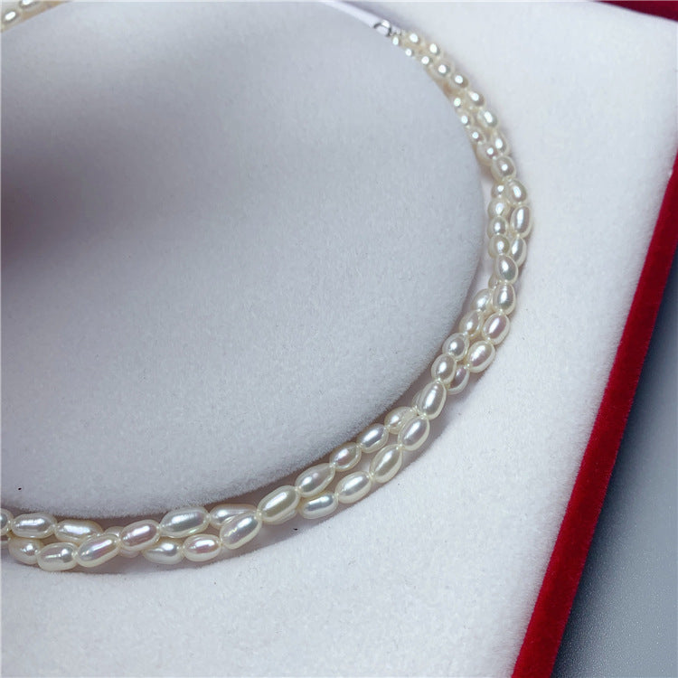 Fashionable Retro Freshwater Pearl Double-layer Rice Bead Necklace