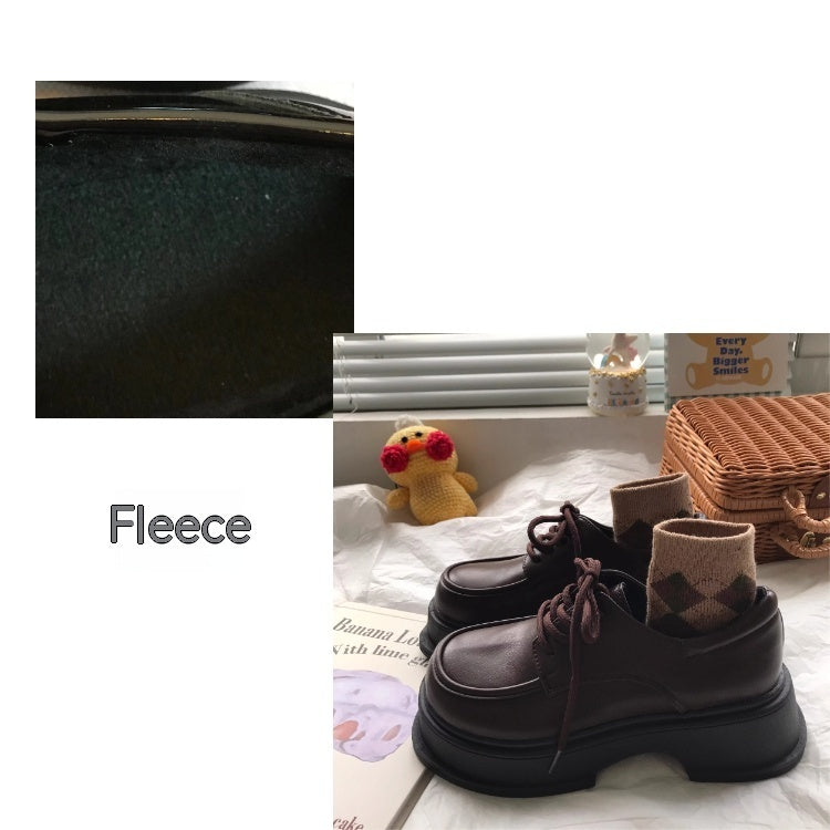 Zapatos de tacón con cordones británicos retro aumentados con parte inferior gruesa de lana de otoño