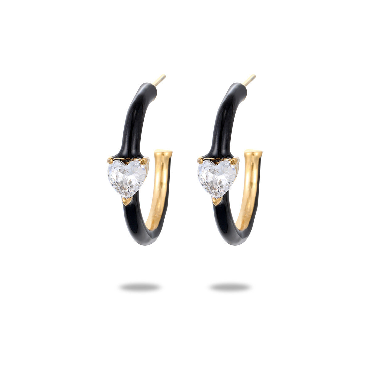 C- Shaped Drop Oil Loving Heart Zircon Titanium Steel Earrings For Women
