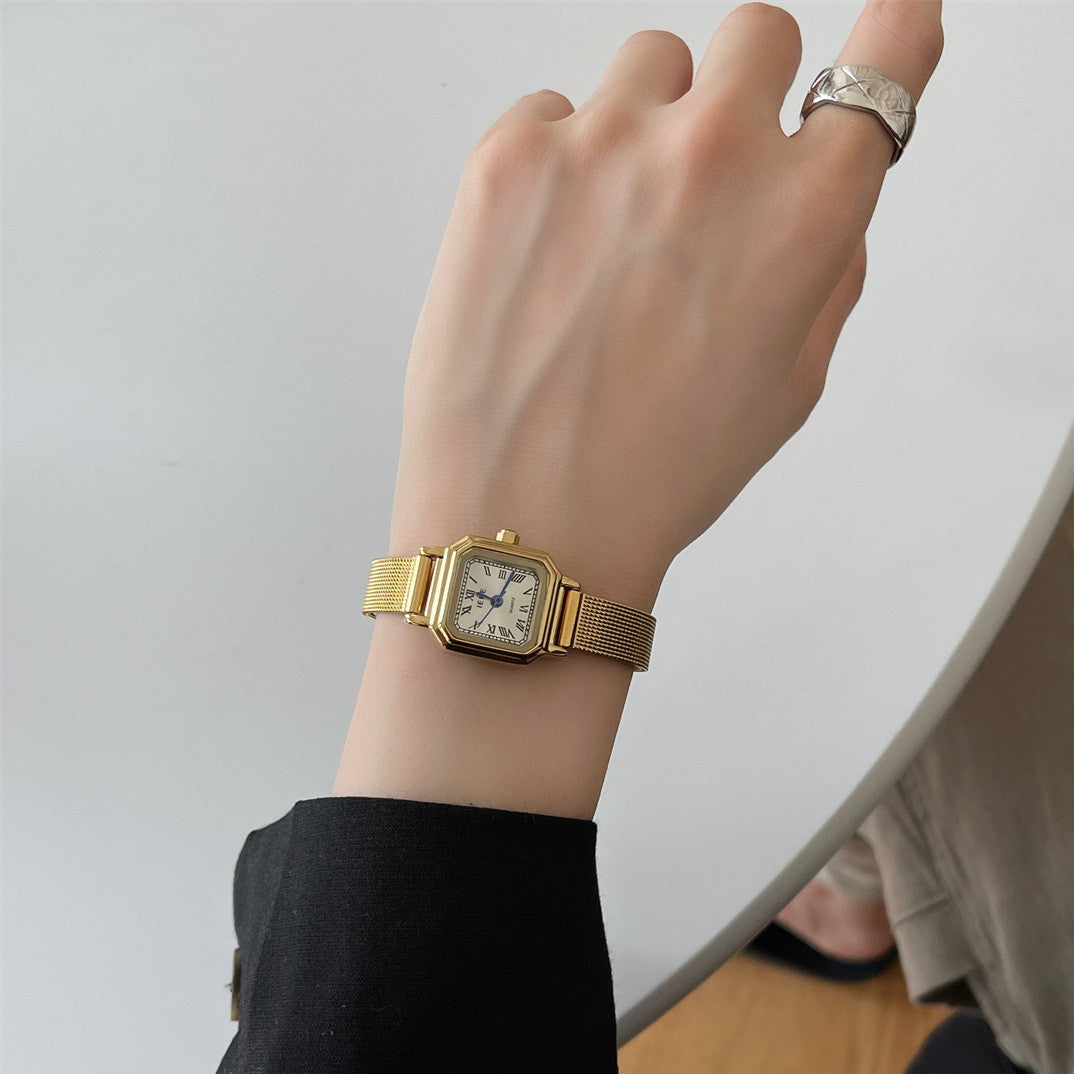 Reloj de acero con forma de cubo de azúcar pequeño, cuadrado, retro, pequeño, para mujer