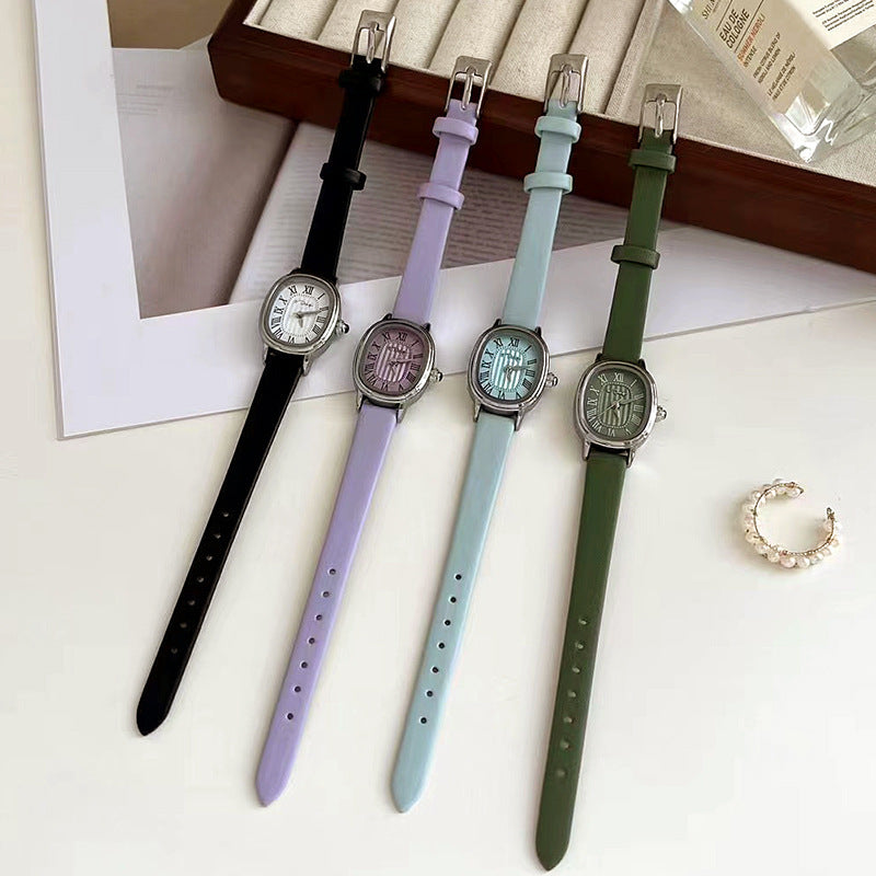 Reloj con cinturón de cuero romano retro de alta calidad, ligero, de interés especial, estilo Ins para mujer