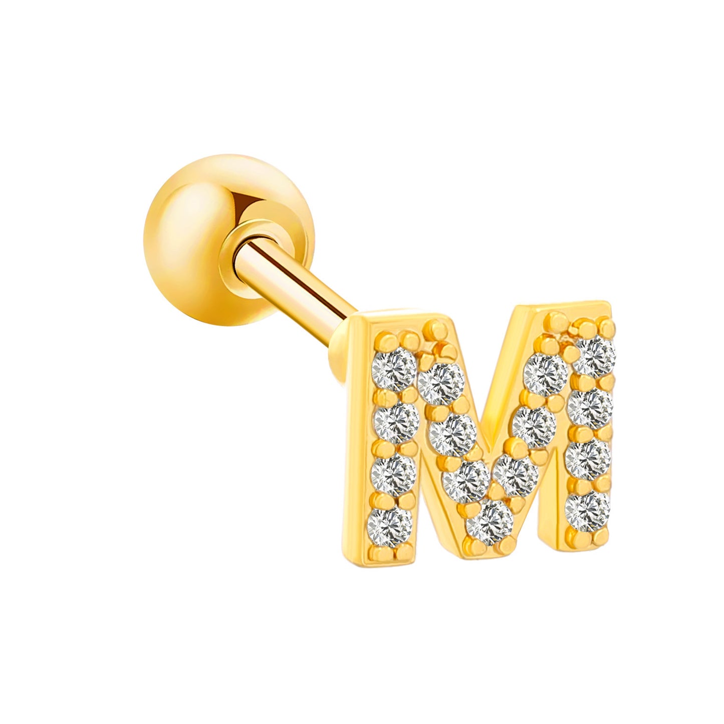 Inlaid Zircon 26 English Letters Ear Bone Stud Retro Personality Alloy Letter Thread Stud Earrings Ear Piercing