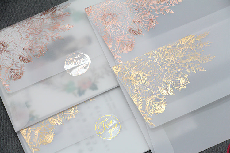 Carte d'invitation en papier acide sulfurique, vernis mat bronzant