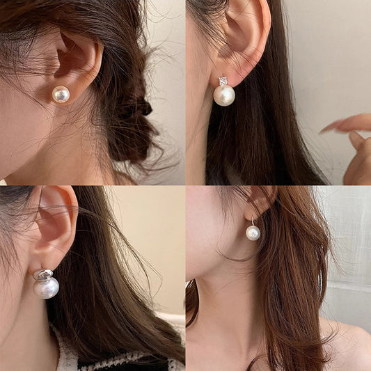 925 Sterling Silver Needle Pearl Stud Earrings Women's All-match Refined Simple