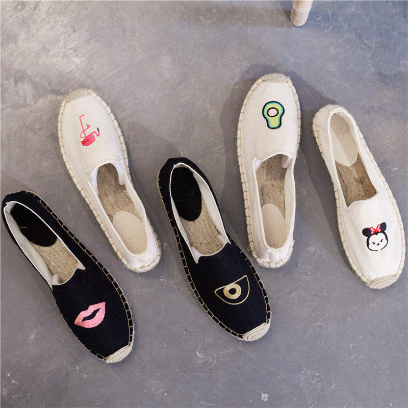 Straw Embroidered Casual Slip-on Slip Flat Women's Canvas Shoes