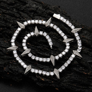 Collier et Bracelet en Zircon à Double rangée, ornement Hip Hop européen, attache à ressort de 12mm