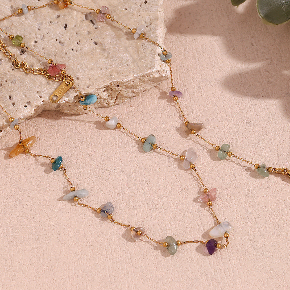 Fashion Special-interest Stainless Steel 18K Gold Plating Natural Gravel Bracelet Necklace