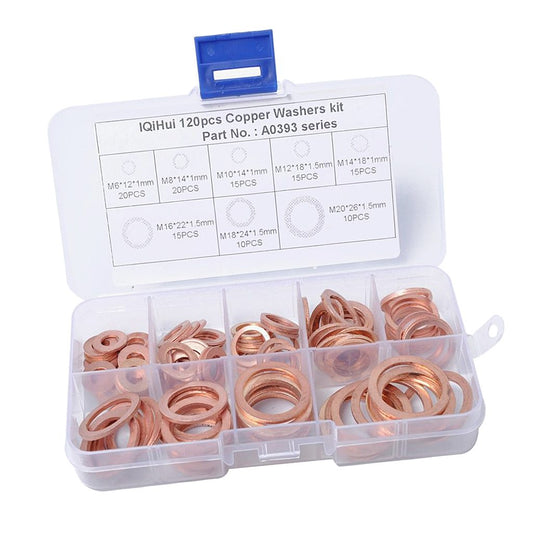 120pcs Copper Gasket Box, Annealing Oil Seal Copper Gasket Set