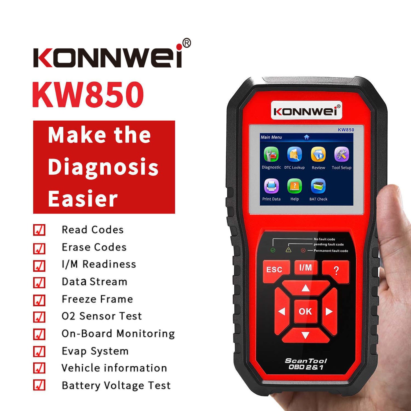 KW850 OBD2 CAN BUS lector de código escáner detector de código de falla del motor de coche
