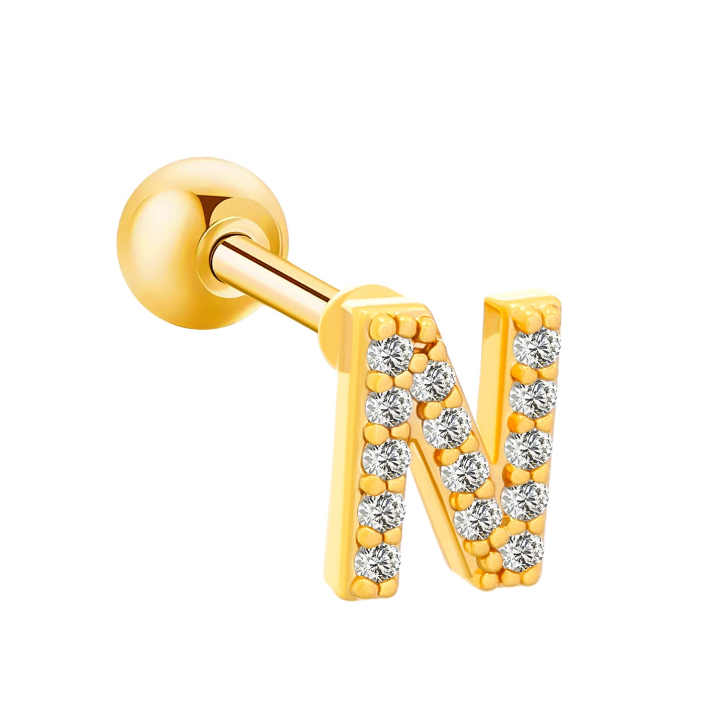 Inlaid Zircon 26 English Letters Ear Bone Stud Retro Personality Alloy Letter Thread Stud Earrings Ear Piercing