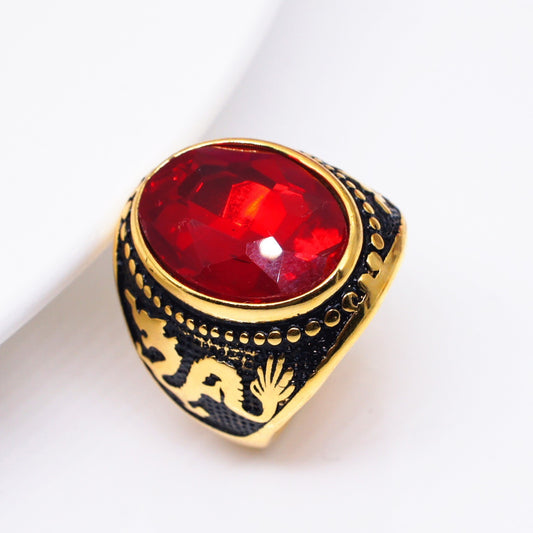 Retro Domineering Gold Plated Ring Men's Oval Dragon Pattern