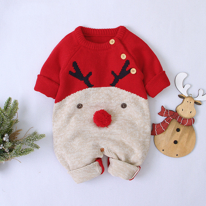 Barboteuse tricotée en forme de cerf pour garçons et filles, pull de noël