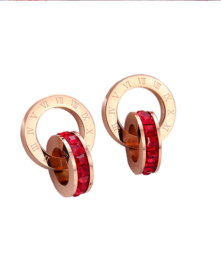 Acier titanique aucun diamants d'anneau de décoloration de double avec des boucles d'oreilles de goujon de chiffres romains