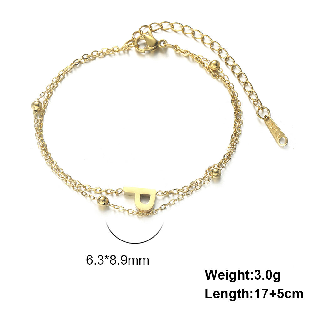 Cut Titanium Steel Double-layer Chain 26 Letters Pendant Bracelet