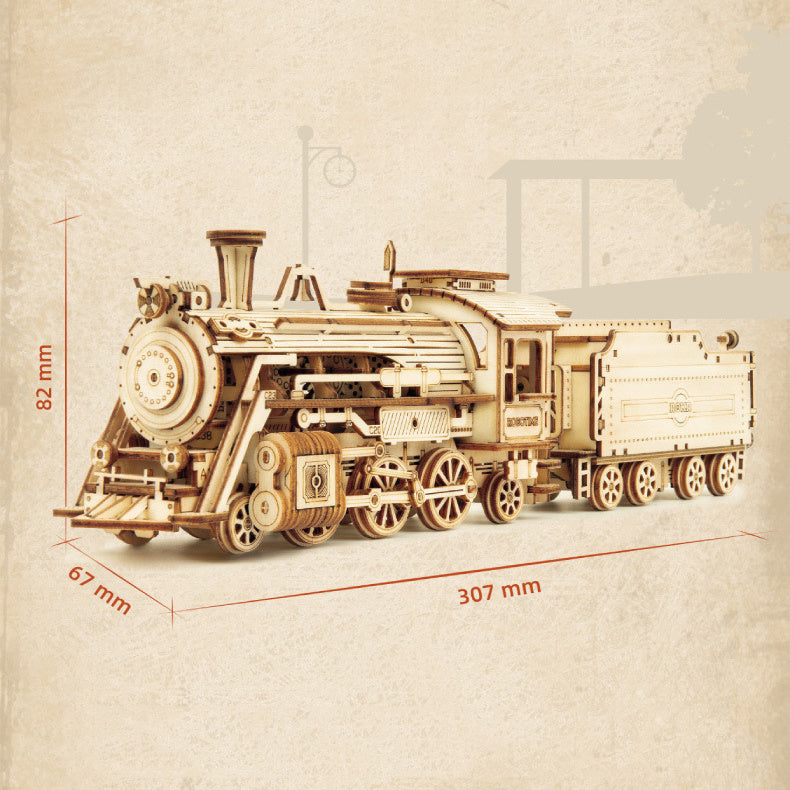Rompecabezas de madera 3D, modelo de tren DIY, tren de juguete de madera, Kit de modelo de tren mecánico, modelo de ensamblaje, manualidades de decoración del hogar