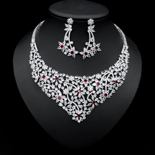 Traje de collar retro Conjunto de 2 piezas para mujer Hojas Flores exageradas