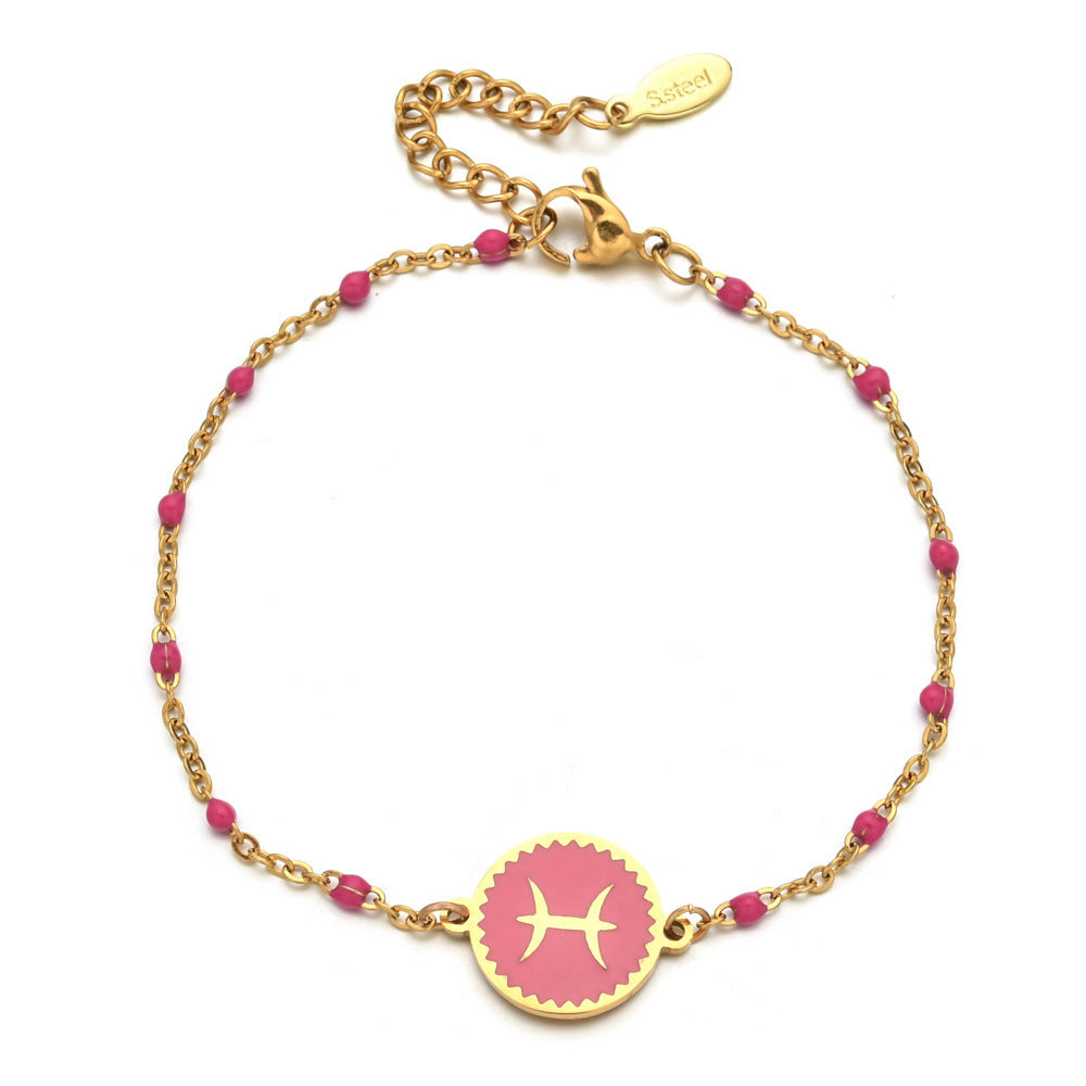 Stainless Steel Oil Dripping Bracelet Female Creative 12 Constellation Pattern