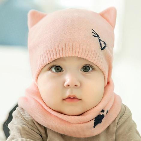 Ensemble chaud pour bébé, écharpe tricotée, protection des oreilles, chapeau pour bébé garçon et fille, bonnet d'hiver, écharpes, costumes, chat de dessin animé, nouveau-né