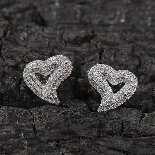 Boucles d'oreilles en Zircon creux, cœur d'amour, Micro-incrusté rétro