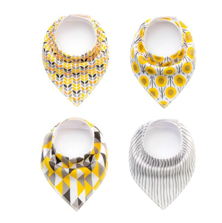 Lote de 4 Uds de Baberos con estampado de tela para eructar, Baberos triangulares con ondas de flecha y pañuelos de algodón para bebé, accesorios