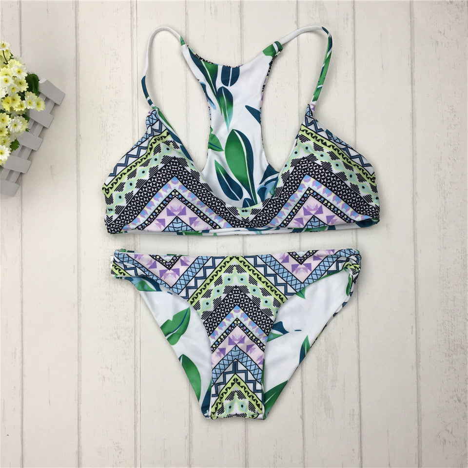 Bikinis brasileños sexys para mujer, traje de baño con estampado de doble cara, conjunto de Bikini brasileño verde, trajes de baño con cuello Halter