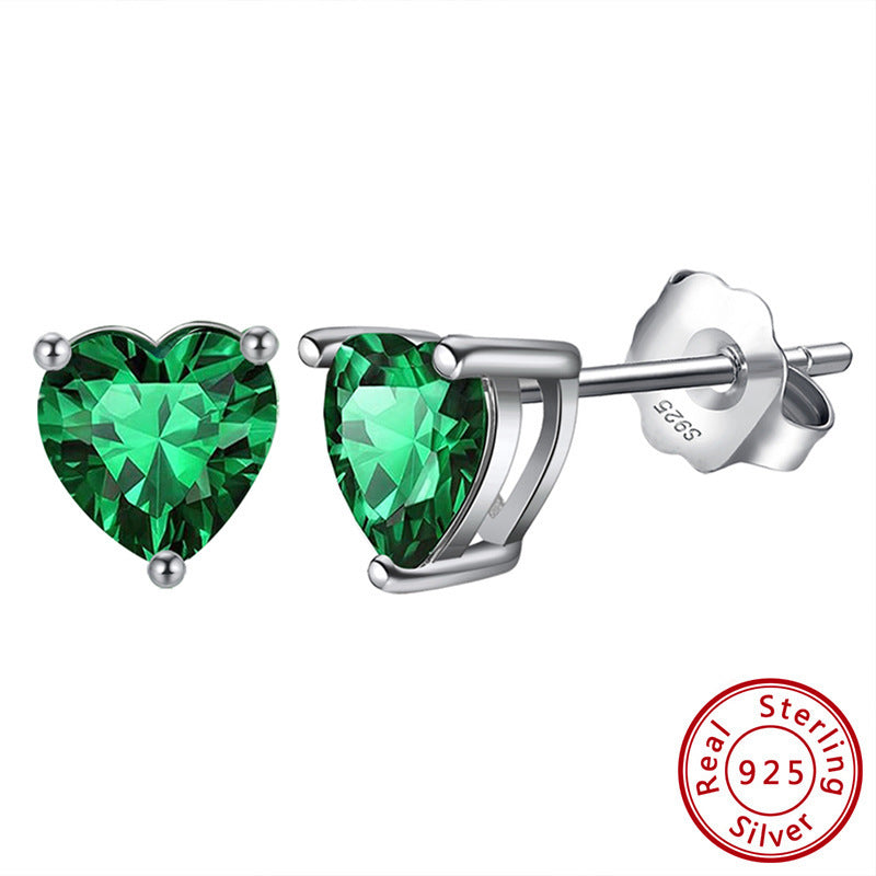 S925 Loving Heart In Sterling Silver Zircon Birthstone Stud Earrings