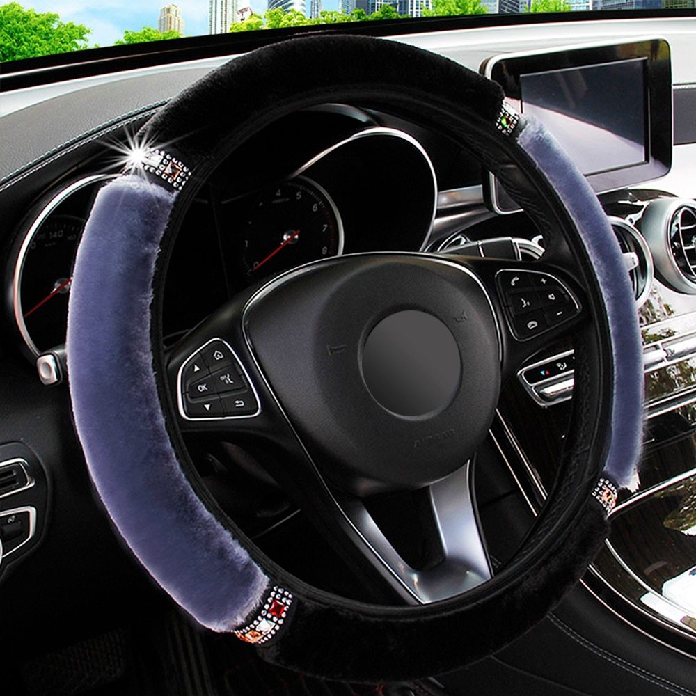 Short hair color diamond plush elastic steering wheel