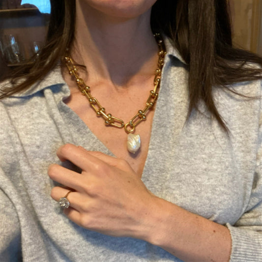 Baroque Pearl Necklace Golden Sweater Chain Women