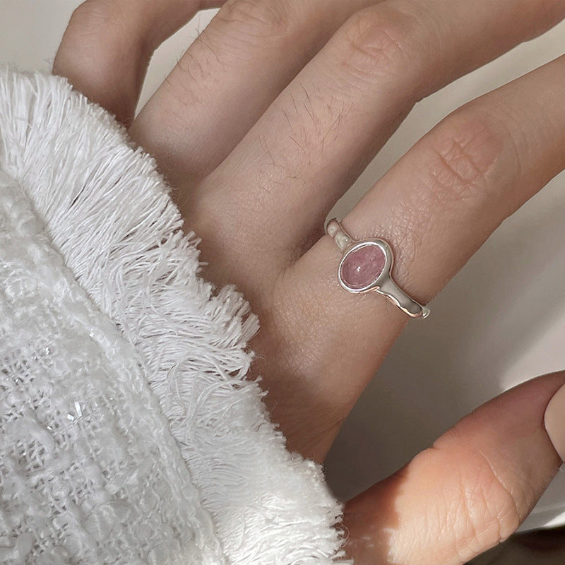 Simple Niche Design Gentle Strawberry Quartz Colorful Crystals Ring