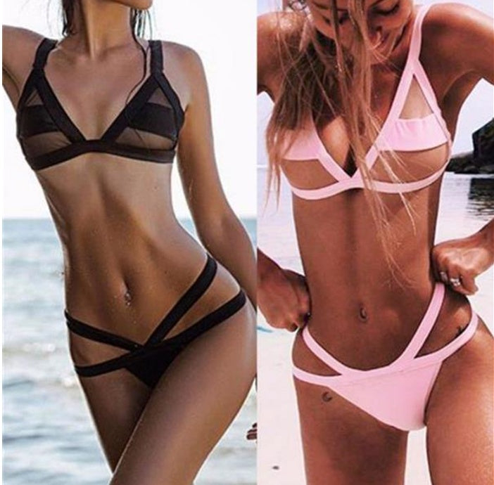 Conjunto de Bikini Sexy para mujer, traje de baño de retazos transparentes de malla, traje de baño de verano para mujer, Monokini