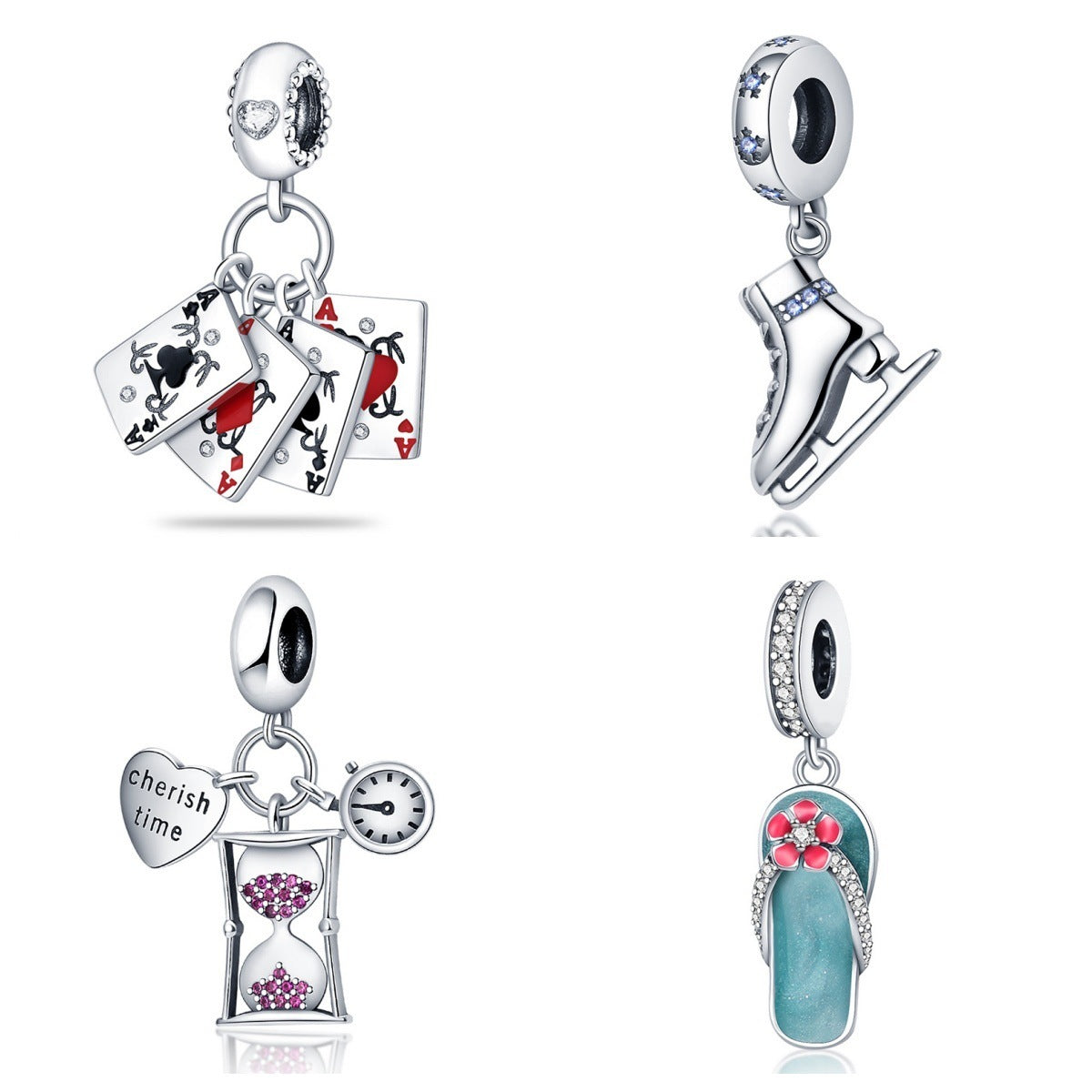Bracelet Necklace Keychain Roller Skates Pendant White Copper Silver Plated