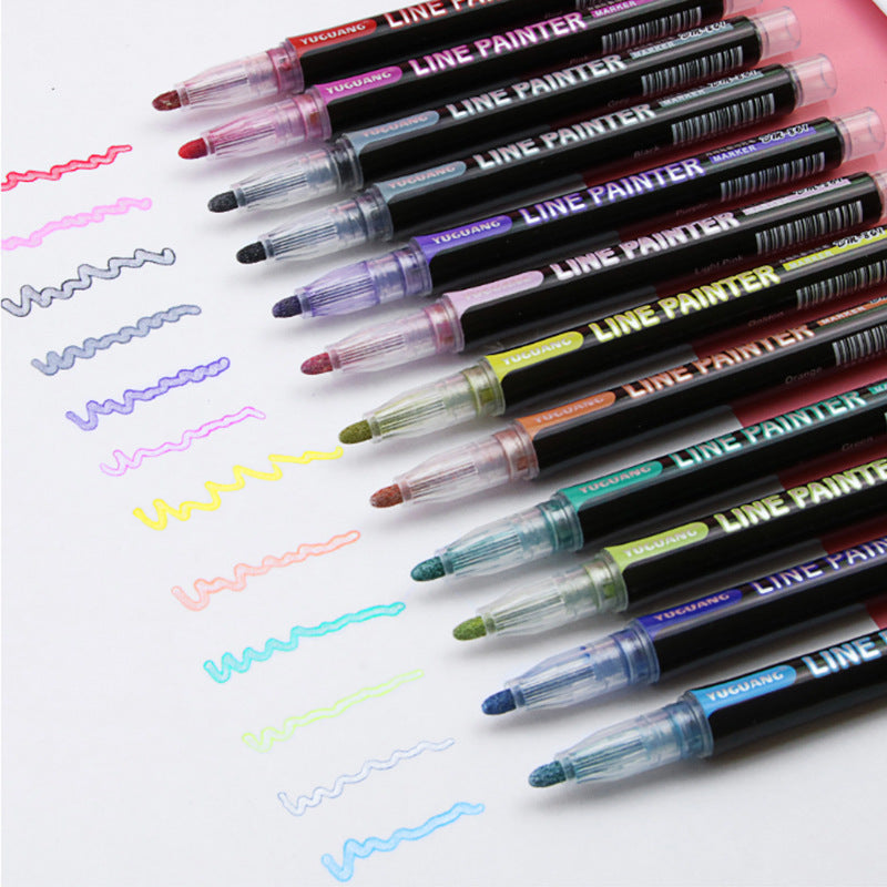 Stylo double ligne couleur métal 12 couleurs