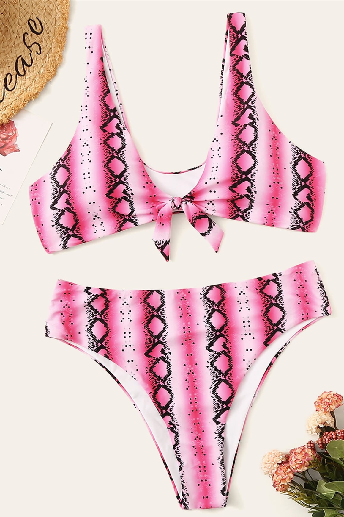 Traje de baño sexy de talla grande anudado de cintura alta para mujer